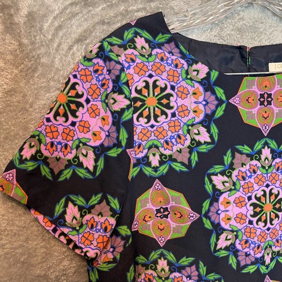 J.Crew Women Colorful Floral Geometric Mandala Chiffon Mini Shift Dress 6 - Picture 3 of 10